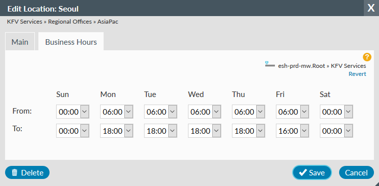 Business Hours Revert