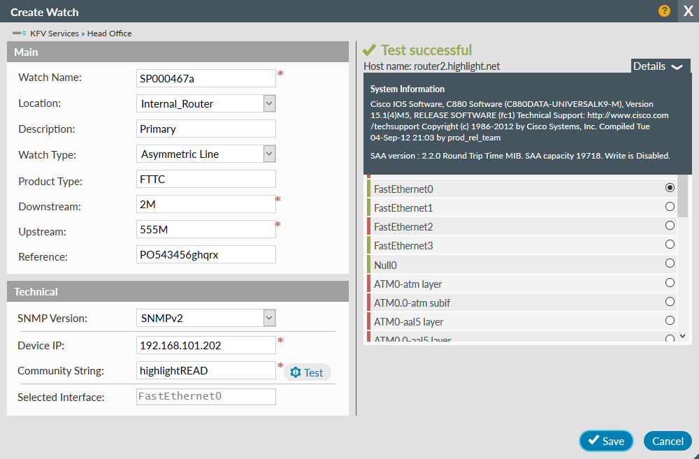 Create Watch Test Successful Details