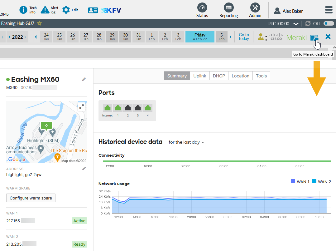 SD-WAN link to Meraki Dashboard from Highlight