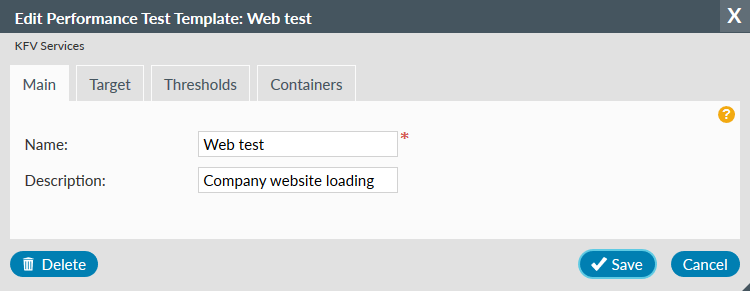 Edit Performance Test Template tab