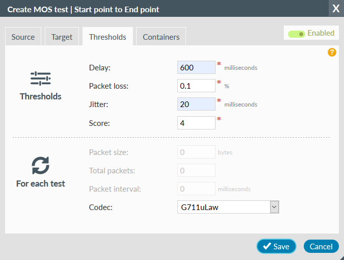 Performance Test Thresholds tab