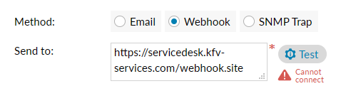 Alerting webhook test failed